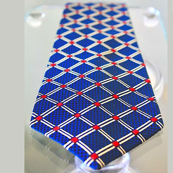 PAUL FREDRICK MENS TIE NAVY CREAM SILK VINTAGE - Picture 3 of 8